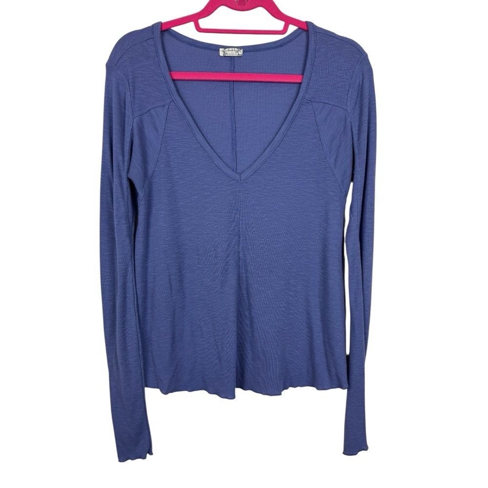 Intimately Free People Rock The Boat Ribbed Long Sleeve Top Purple Womens S